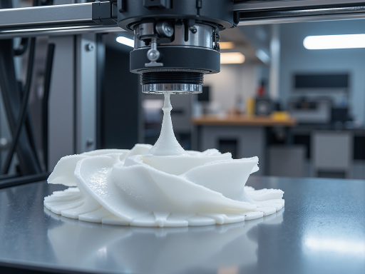 现代化制造车间，工程师正在检查3D打印完成的产品，展示高质量的制造过程